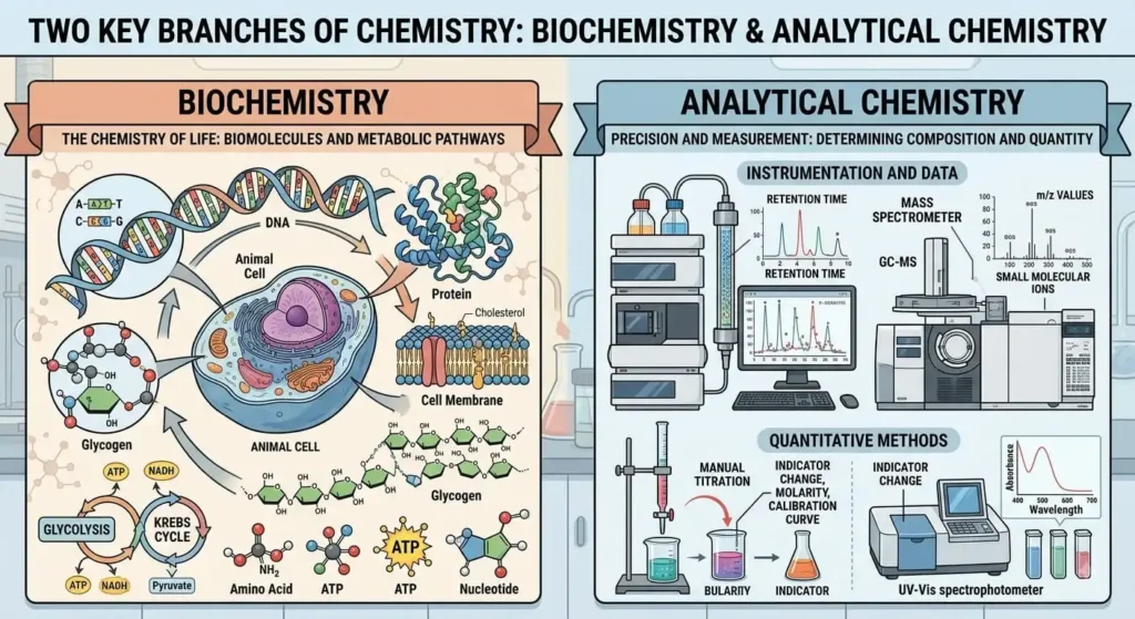 Two key branches of chemistry: Bio chemistry and Analytical chemistry
