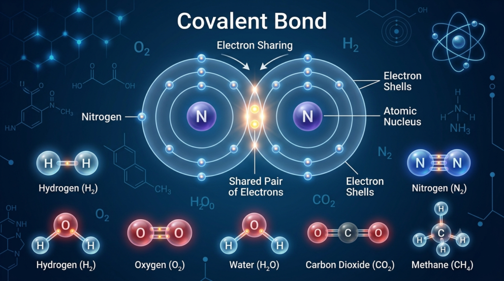 Illustration of a covalent bond between two atoms