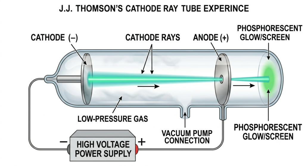 J.J. Thomson cathode ray tube experiment showing discovery of electron using discharge tube