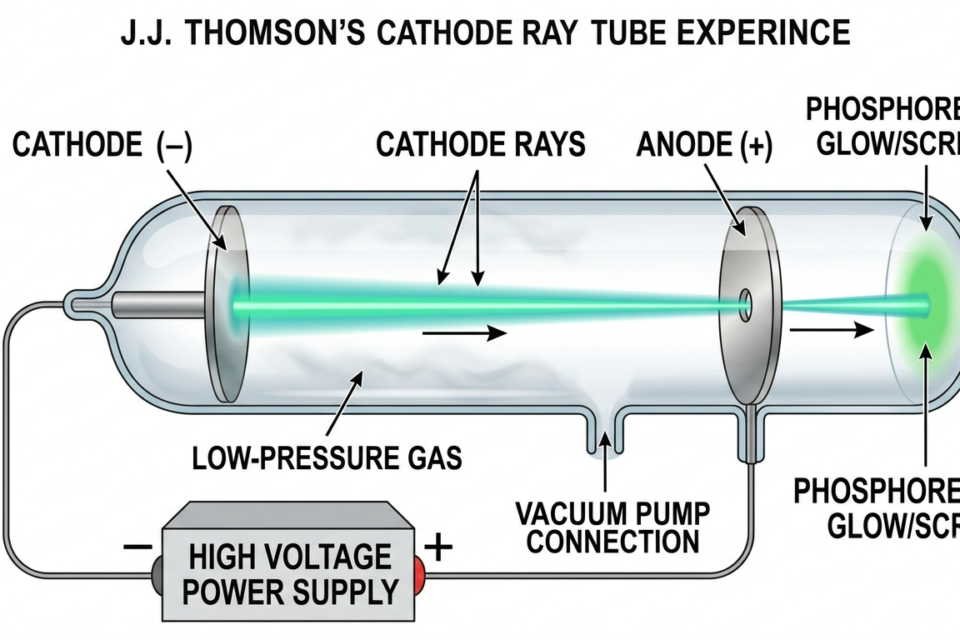 J.J. Thomson cathode ray tube experiment showing discovery of electron using discharge tube